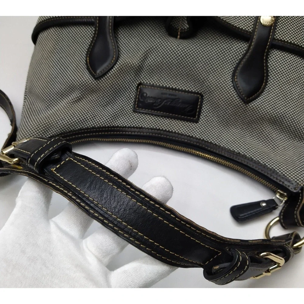 Dooney & Bourke Gray Canvas Leather Trim Front Pockets Zipper Hobo Shoulder Bag - Picture 6 of 16